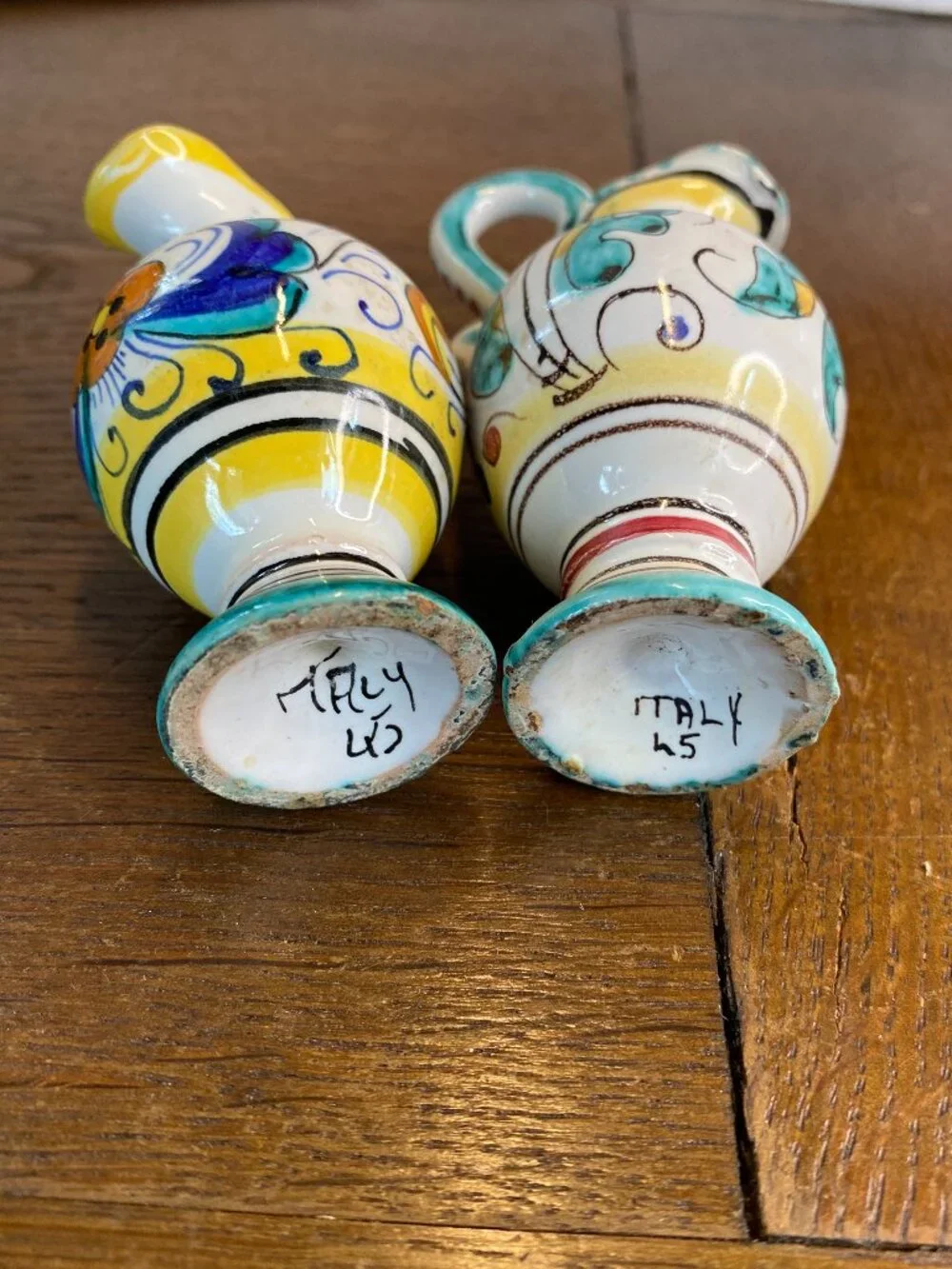Vintage Italian Deruta Miniature Pitchers Set of 2 Ricco & Raffaellesco Deruta